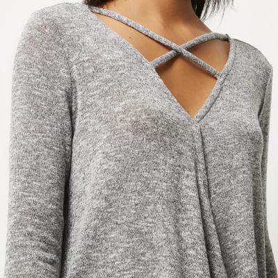 Grey strappy wrap front top